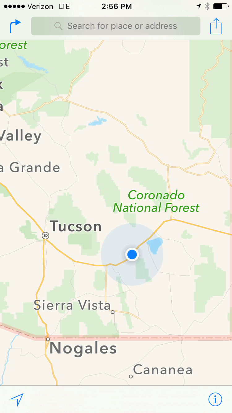 My actual signal through the Texas Canyon area in Arizona - five bars!